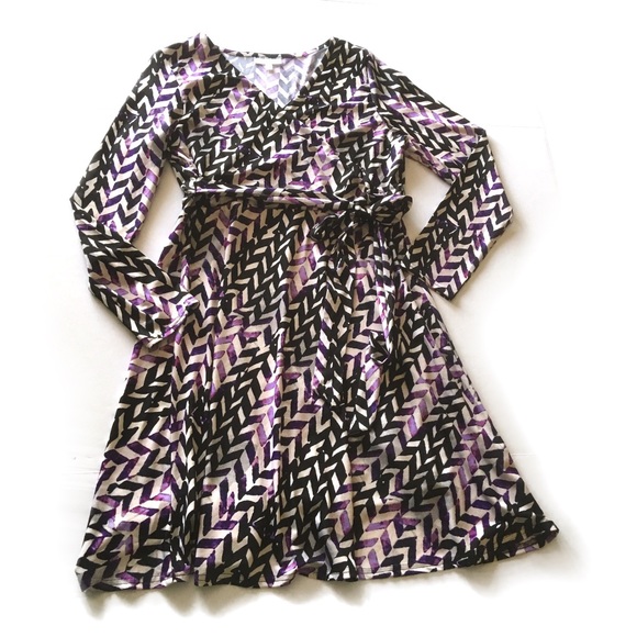 Allison Brittney Dresses & Skirts - €• Chevron Wrap Dress Career Purple Black White I0